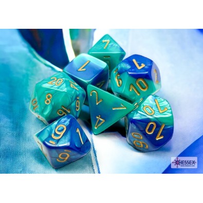 Gemini Blue-Teal/Gold Polyhedral 7-Die Set