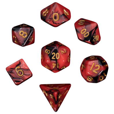 16mm Acrylic Dice Set Red Black with Gold Numbers