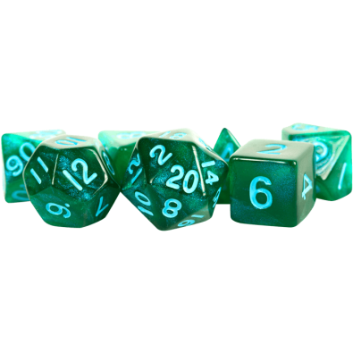 16mm Acrylic Poly Set Stardust Green with Blue Numbers