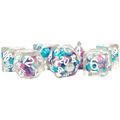 16mm Resin Pearl Dice Poly Set: Gradient Purple Teal White