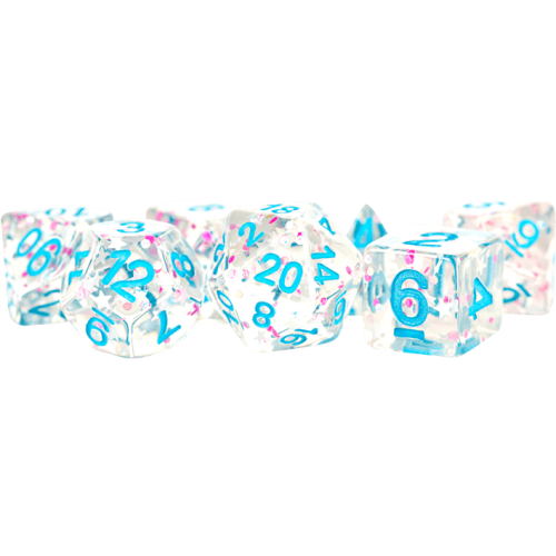 16mm Resin Polyhedral Dice Set Clear Confetti