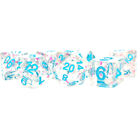 16mm Resin Polyhedral Dice Set Clear Confetti