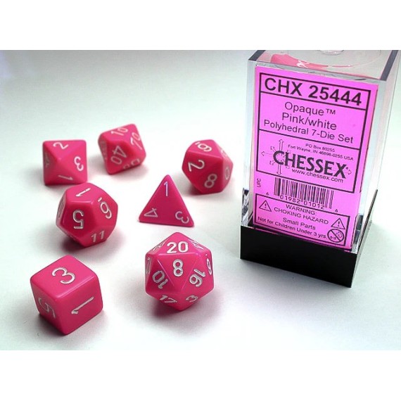 Opaque Pink/White Polyhedral 7-Die Set