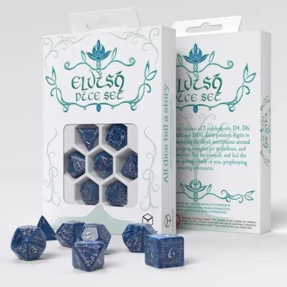 Elvish Dice Set: Cobalt & Silver