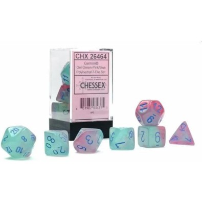 Gemini Gel Green-Pink/Blue Luminary Polyhedral 7-Die Set