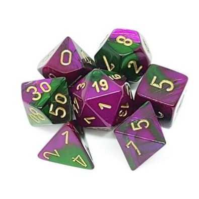 Dice Sets Green-Purple/Gold Gemini Polyhedral 7-Die Set