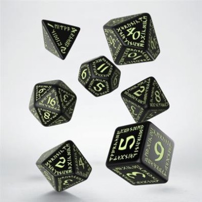 Runic Dice Set: Black & Glow-in-the-Dark
