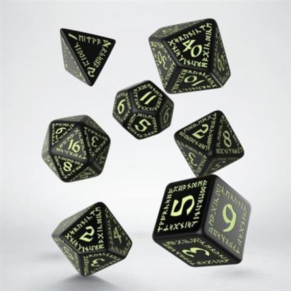 Runic Dice Set: Black & Glow-in-the-Dark