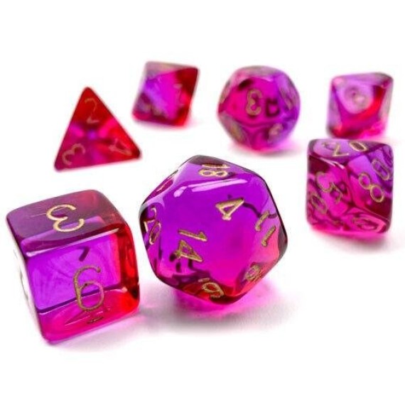Gemini Translucent Red-Violet/Gold Polyhedral 7-Die Set