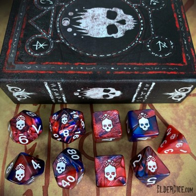 Elder Dice: Mark of the Necronomicon Polyhedral Set - Bone white on Blood and Magick Elder Dice: Mark of the Necronomicon Polyhedral Set - Bone white on Blood and Magick