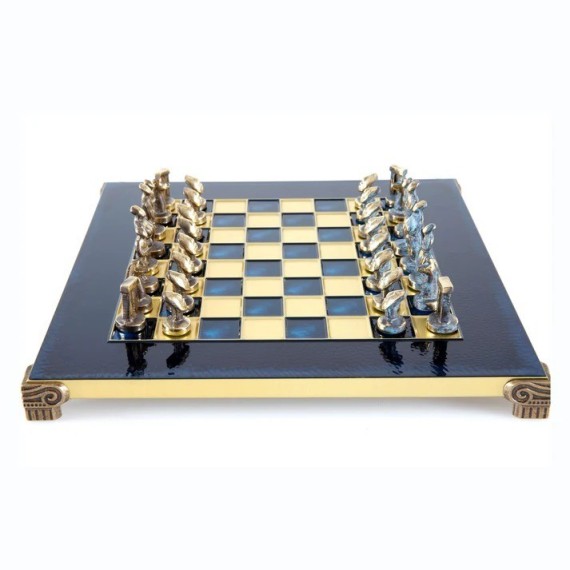 Handcrafted Spartan Warrior Chess Set - Gold & Silver Chessmen with Bronze Board (Small)