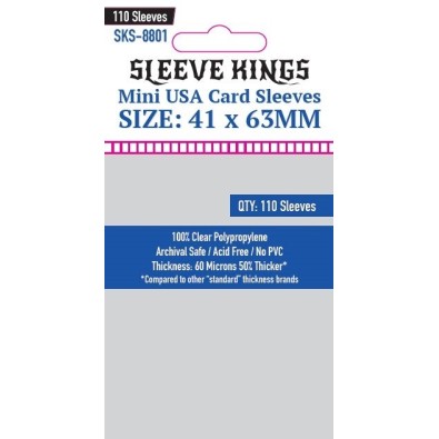 Sleeve Kings Mini USA Card Sleeves (41x63mm) - 110 Pack - SKS-8801 Sleeve Kings Mini USA Card Sleeves (41x63mm) - 110 Pack - SKS-8801