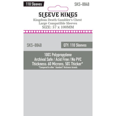 Sleeve Kings Kingdom Death Gambler's Chest Large Compatible Sleeves (57 X 100 MM) -110 Pack, 60 Microns SKS-8848