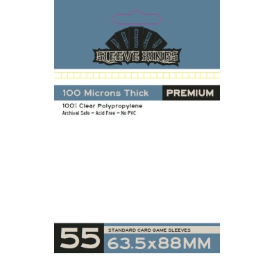 Sleeve Kings Premium Standard Card Game Sleeves (63.5x88mm) - 55 Pack, 100 Microns - SKS-9905 Sleeve Kings Premium Standard Card Game Sleeves (63.5x88mm) - 55 Pack, 100 Microns - SKS-9905