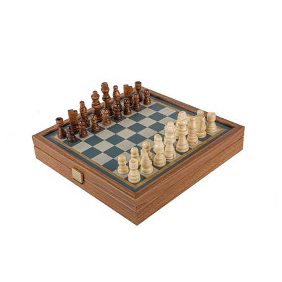 Turquoise 2-in-1 Combo Game Set - Chess & Backgammon in Walnut Case (Small)