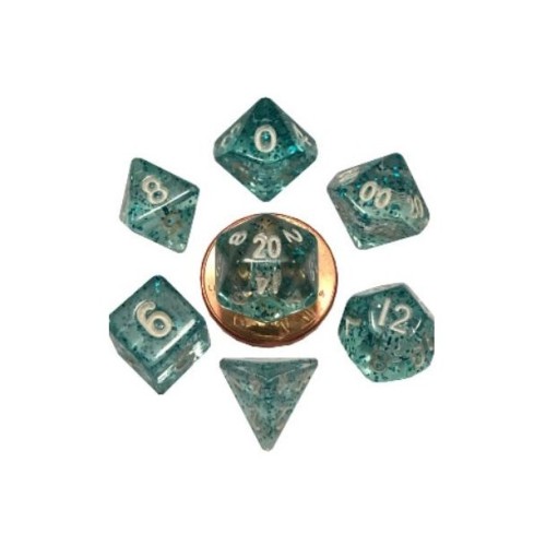 Mini Polyhedral Dice Set Ethereal Light Blue with White Numbers