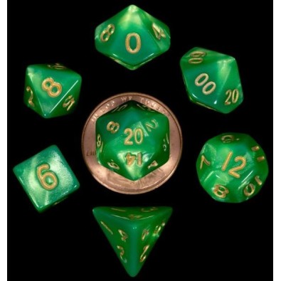 Mini Polyhedral Dice Set Light Green with Gold Numbers Mini Polyhedral Dice Set Light Green with Gold Numbers