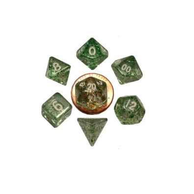 Mini Polyhedral Dice Set Ethereal Green with White Numbers Mini Polyhedral Dice Set Ethereal Green with White Numbers