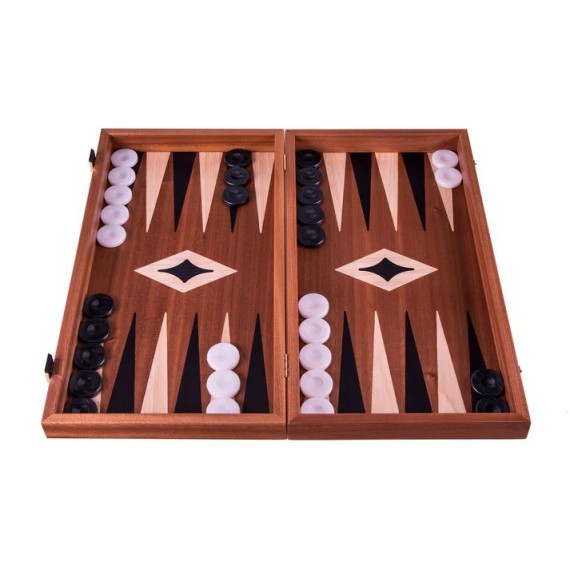 Handcrafted Mahogany 3-in-1 Chess, Backgammon, and Checkers Set - Elegant Marquetry Design