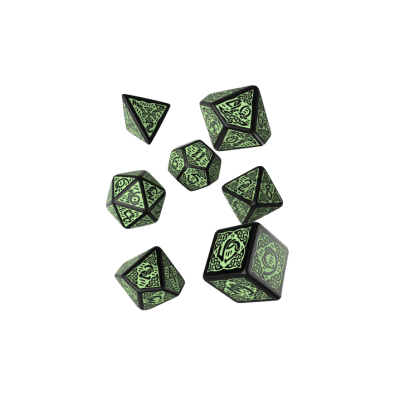 Celtic 3D Revised Black & Green Dice Set (7)