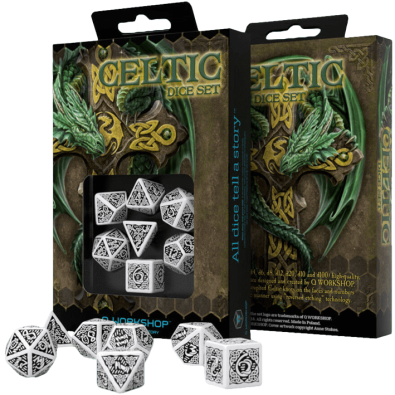Celtic 3D Revised Black & white Dice Set (7)