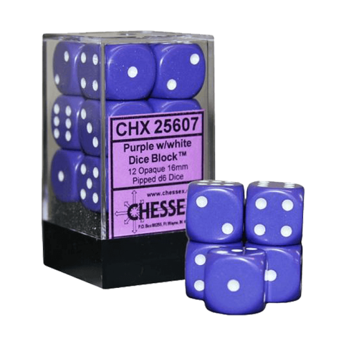 Opaque Dice D6 (16mm) - Purple-White (Pipped) x12