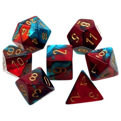Gemini Red-Teal/Gold Polyhedral 7-Die Set