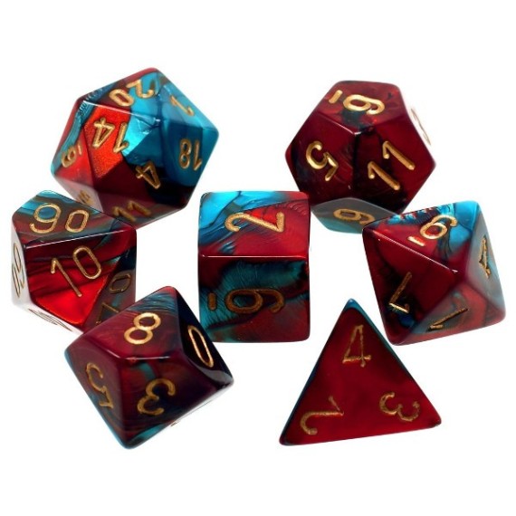 Gemini Red-Teal/Gold Polyhedral 7-Die Set