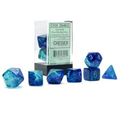 Gemini Blue-Blue/Light Blue Luminary Polyhedral 7-Die Set