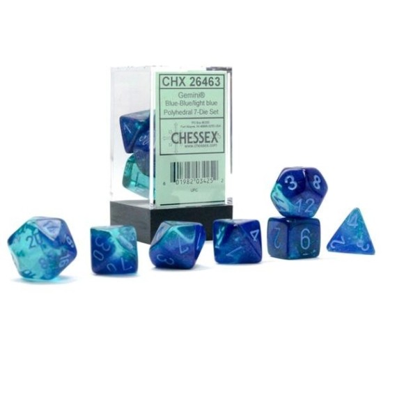 Gemini Blue-Blue/Light Blue Luminary Polyhedral 7-Die Set