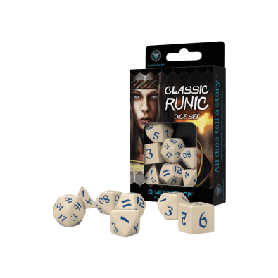 Classic Runic Beige & blue Dice Set (7)