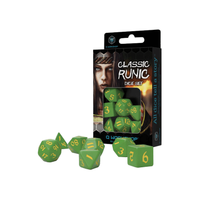 Classic Runic Green & yellow Dice Set (7)