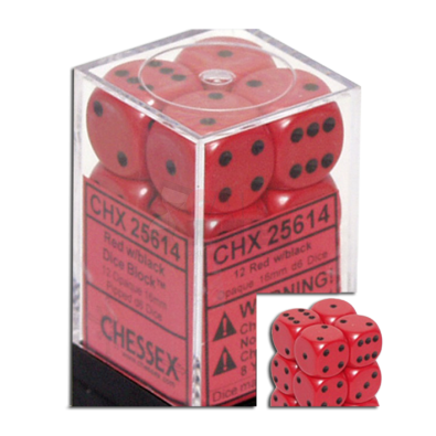 Opaque Dice D6 (16mm) - Red-Black (Pipped) x12