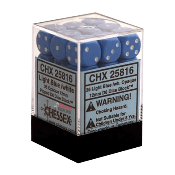 Opaque Dice D6 (12mm) - Lt. Blue/White x36