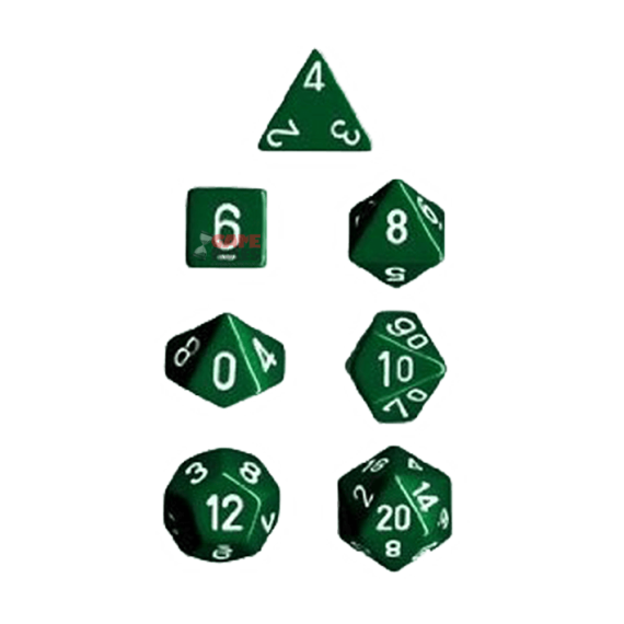 Opaque Dice Set - Green/White x7