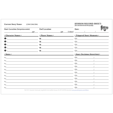 Folklore: Session Record Pad