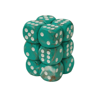 Marble 16mm d6 Oxi-Copper/white Dice Set x12