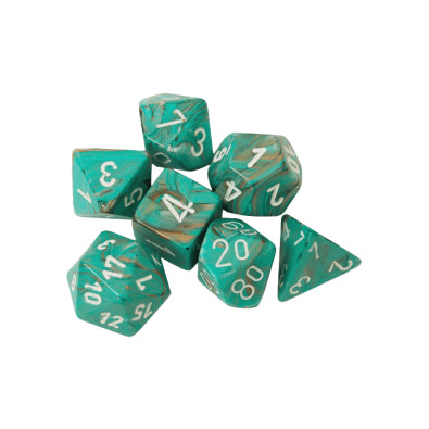 Marble Polyhedral Oxi-Copper/white Dice set x7 Marble Polyhedral Oxi-Copper/white Dice set x7