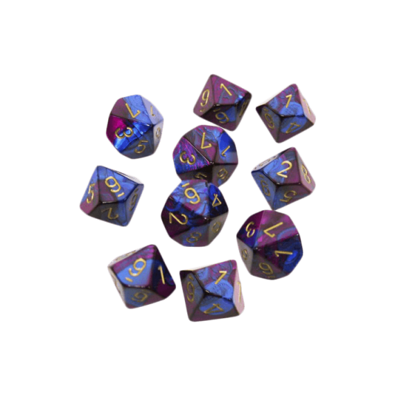 Opaque Dice D10 - Gemini: Blue-Purple /gold x10