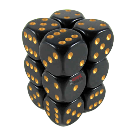 Opaque Dice D6 (16mm) - Black / Gold x12