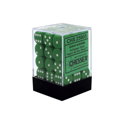 Opaque Dice D6 - Green/White x36 (12mm)