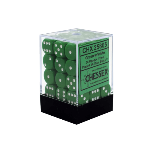 Opaque Dice D6 - Green/White x36 (12mm)