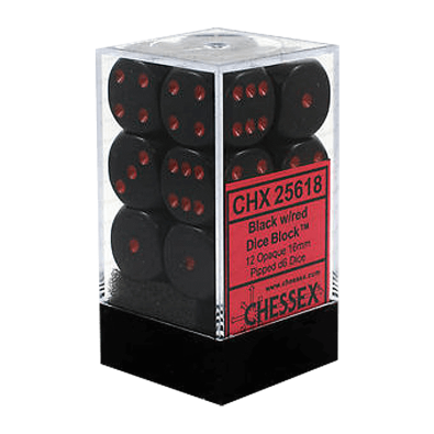 Opaque Dice D6 (16mm) -  Light Black/Red x12