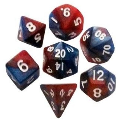 Mini Polyhedral Dice Set Red Blue with White Numbers Mini Polyhedral Dice Set Red Blue with White Numbers