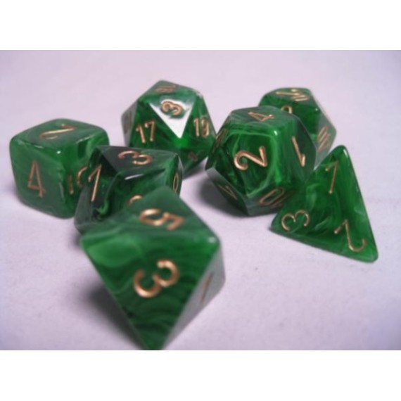 RPG Dice Sets Green/Gold Vortex Polyhedral 7-Die Set