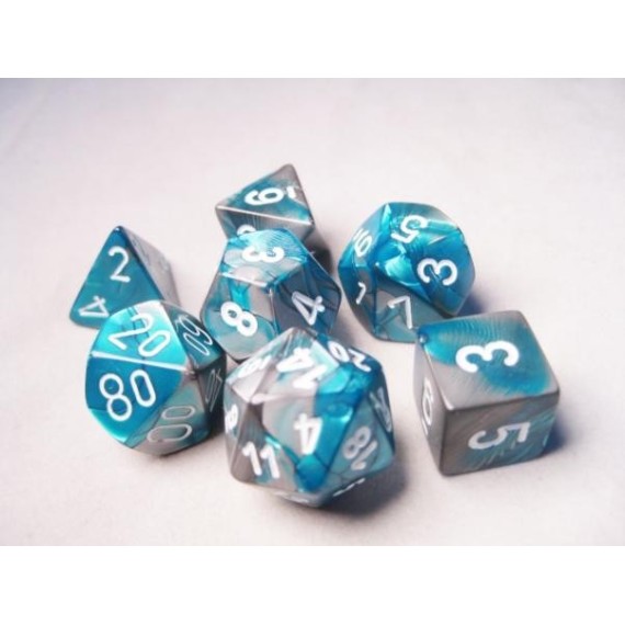 RPG Dice Sets Gemini 6 Steel-Teal/White Polyhedral 7-Die Set
