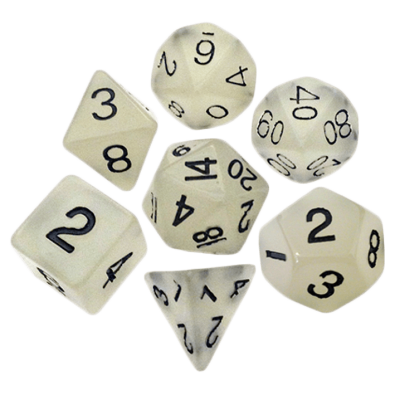 Resin Dice 16mm Clear Glow in the Dark Dice Set