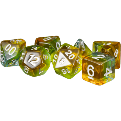 Resin Polyhedral Dice Set Yellow Aurora
