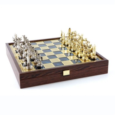 Handcrafted Greek Mythology Chess Set in Wooden Case – Gold & Silver Chessmen (Medium) Handcrafted Greek Mythology Chess Set in Wooden Case – Gold & Silver Chessmen (Medium)