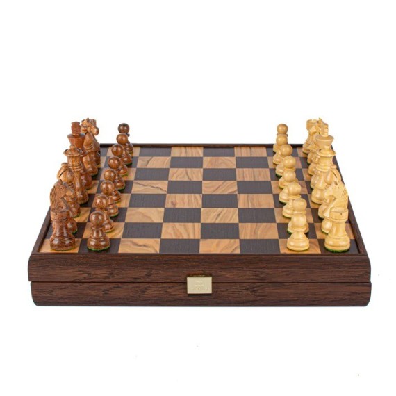 Handcrafted Olive Burl Chess Set - 35x35cm with Premium Staunton Chessmen (7.6cm King)